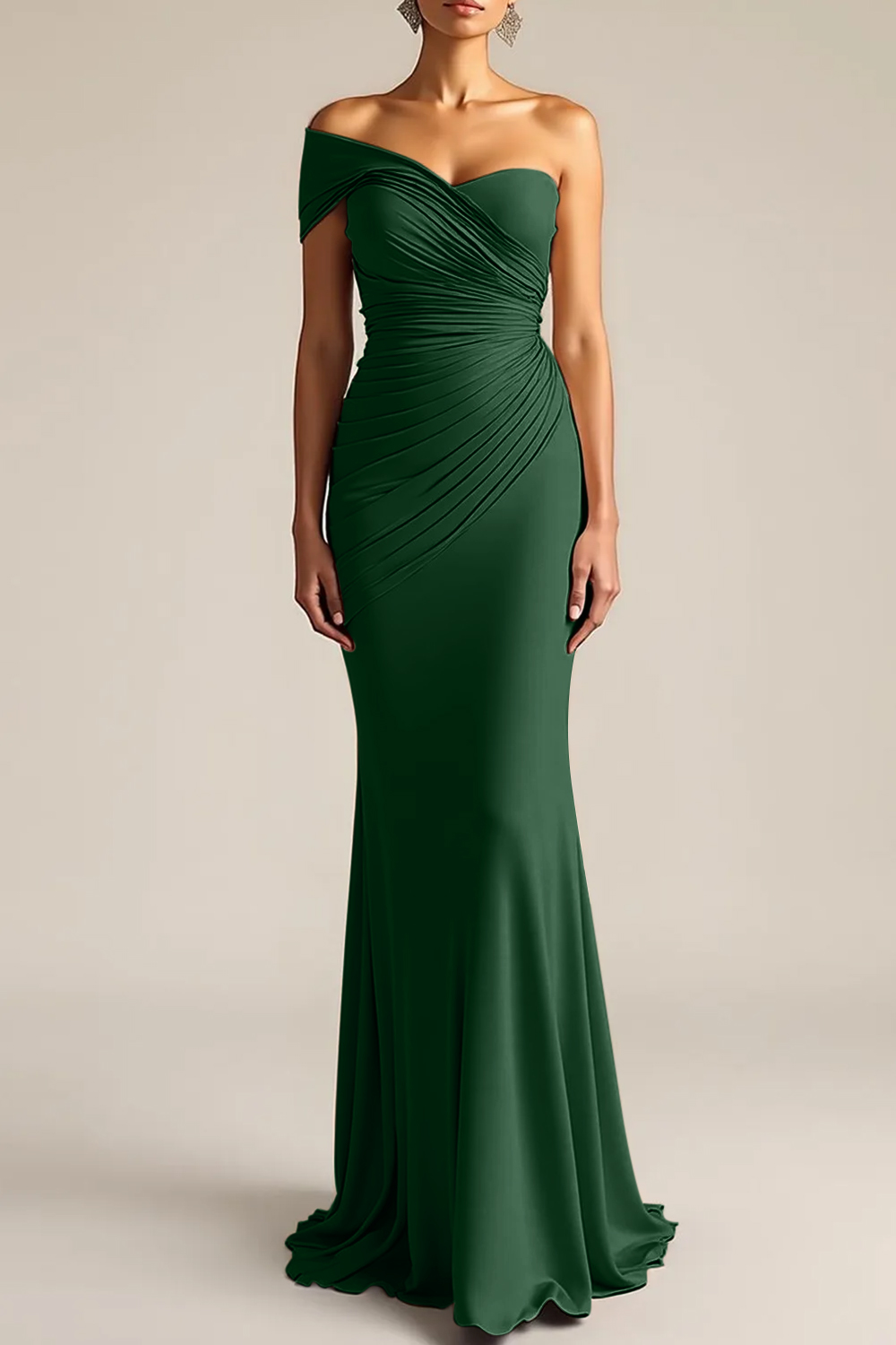 Formal Dress Light Khaki Sheath One Shoulder Maxi Dress