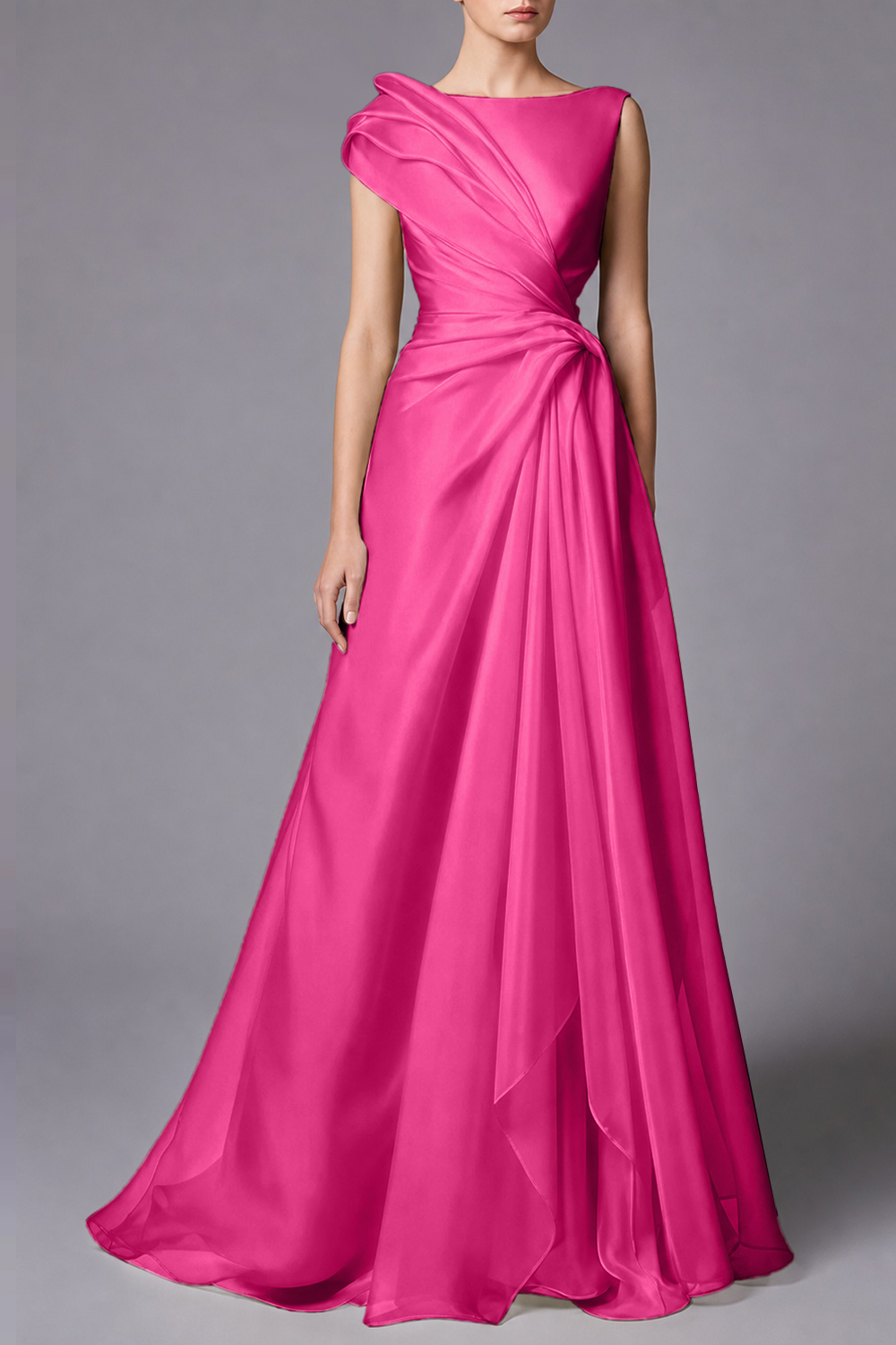Burgundy Sleeveless Ruched Draped Maxi Dress