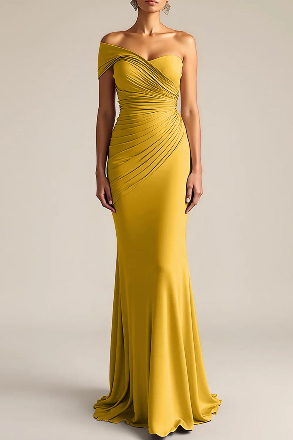 Formal Dress Light Khaki Sheath One Shoulder Maxi Dress