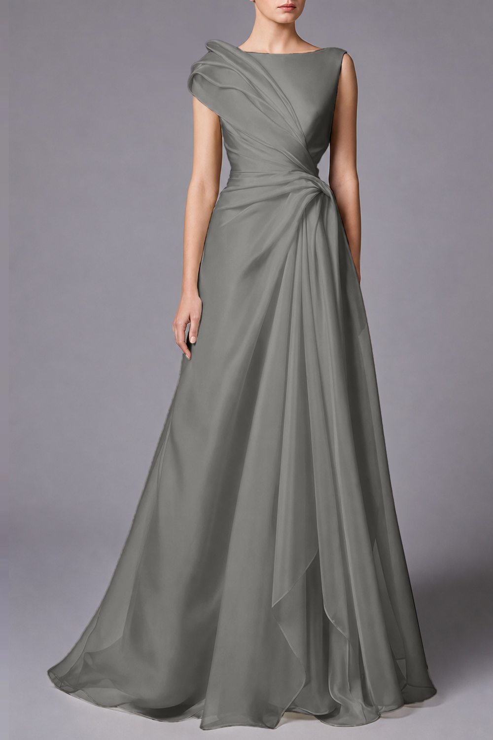 Burgundy Sleeveless Ruched Draped Maxi Dress