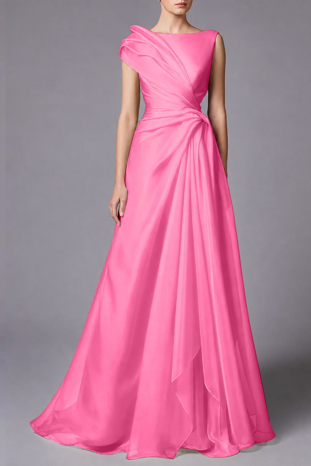 Burgundy Sleeveless Ruched Draped Maxi Dress