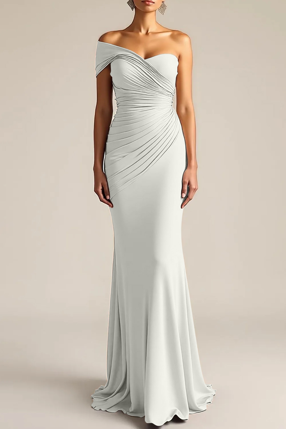Formal Dress Light Khaki Sheath One Shoulder Maxi Dress