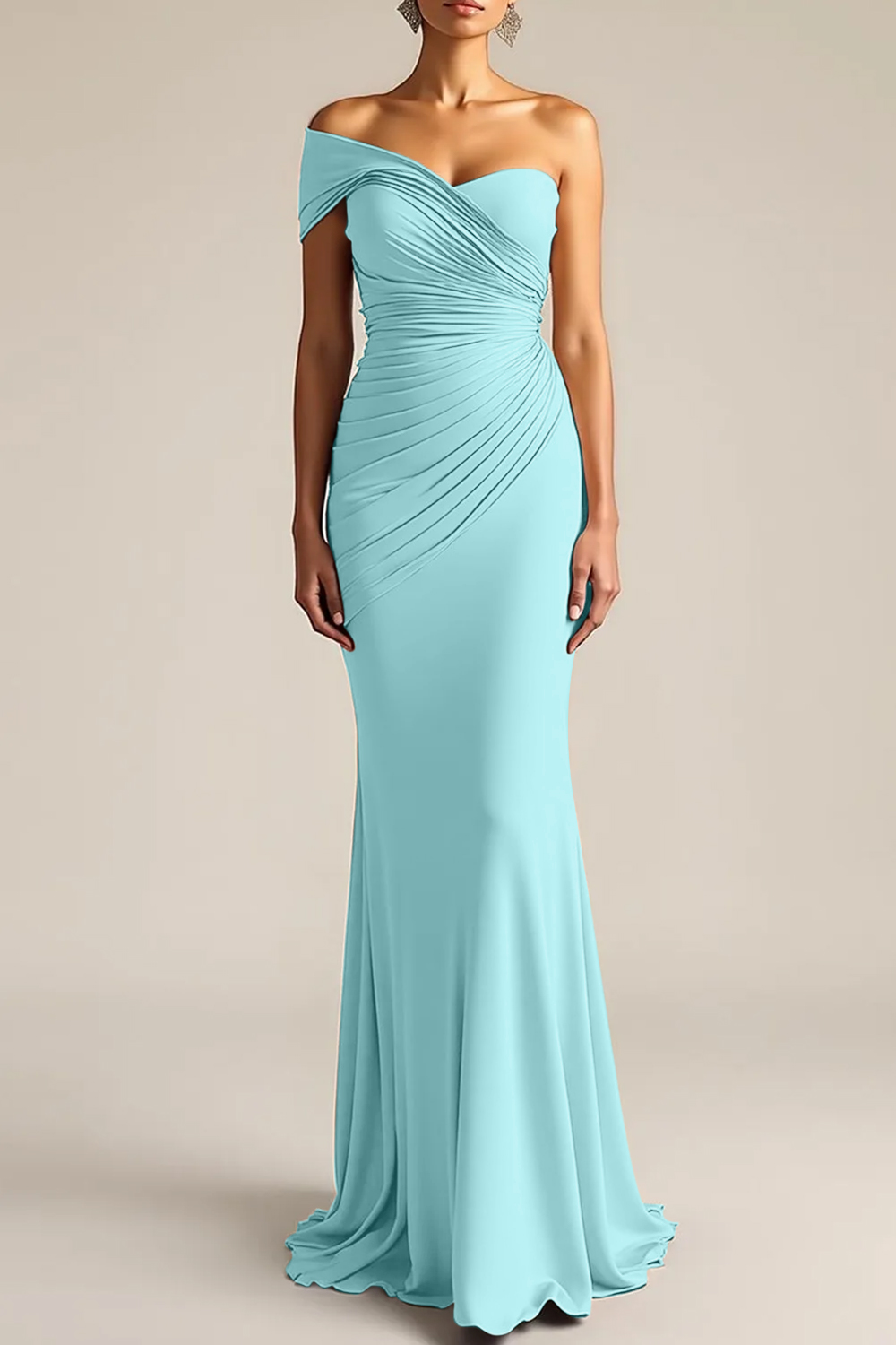 Formal Dress Light Khaki Sheath One Shoulder Maxi Dress