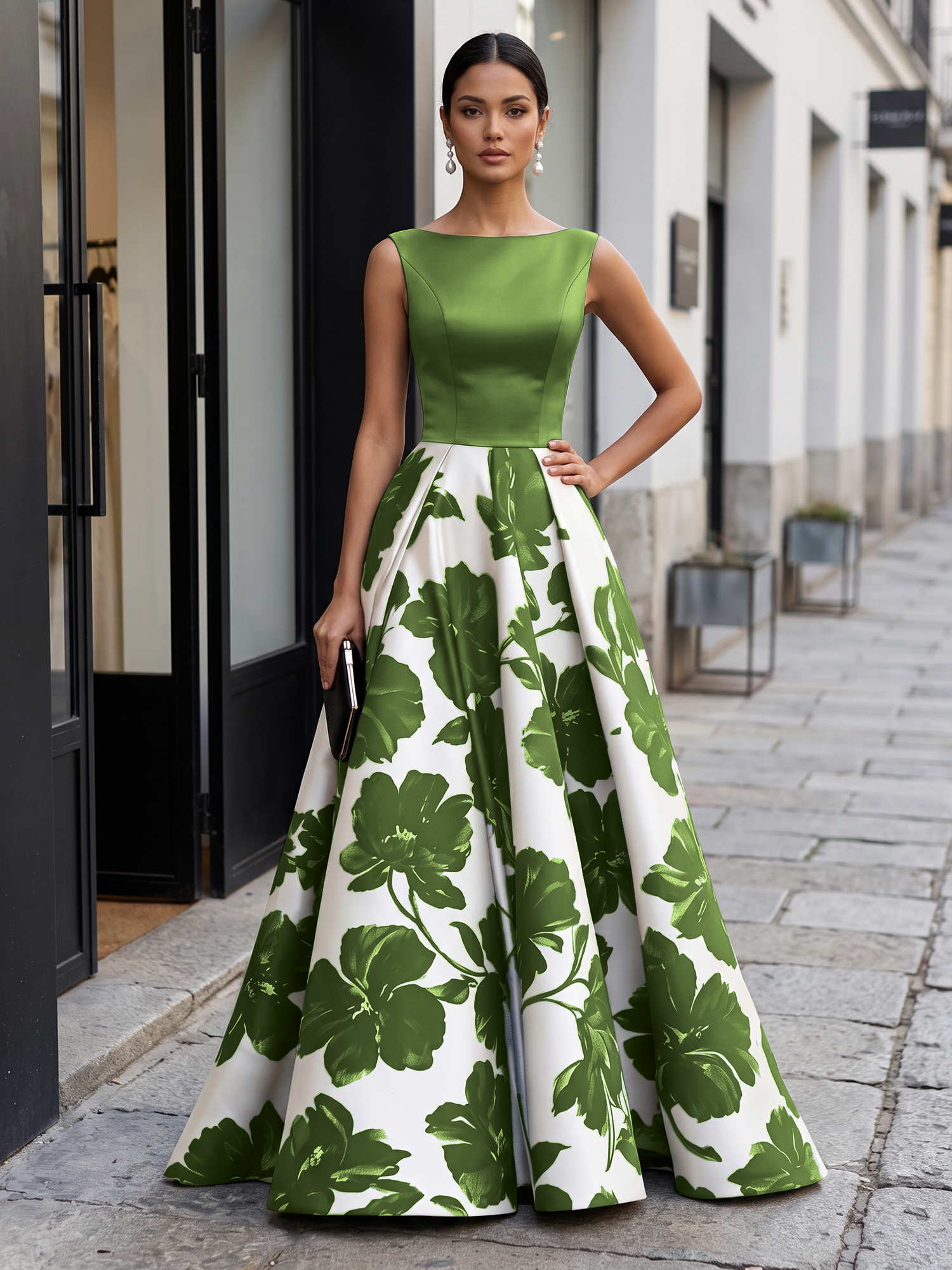 Elegant Monochrome Floral Ball Gown