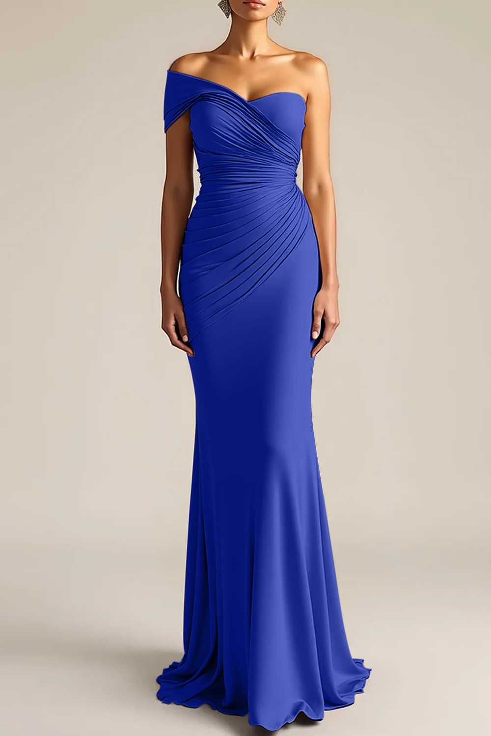 Formal Dress Light Khaki Sheath One Shoulder Maxi Dress