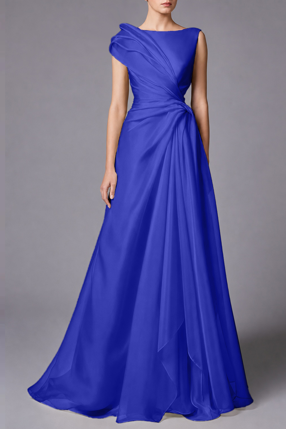 Burgundy Sleeveless Ruched Draped Maxi Dress