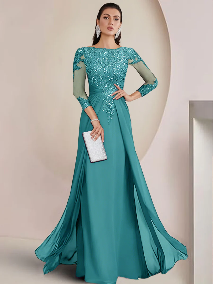 Sheath/Column Scoop Neck Floor-Length Mother of the Bride Dresses with Lace Appliques