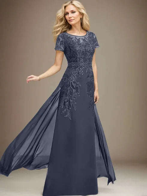 Sheath/Column Scoop Illusion Floor-Length Lace Chiffon Mother of the Bride Dress With Sequins
