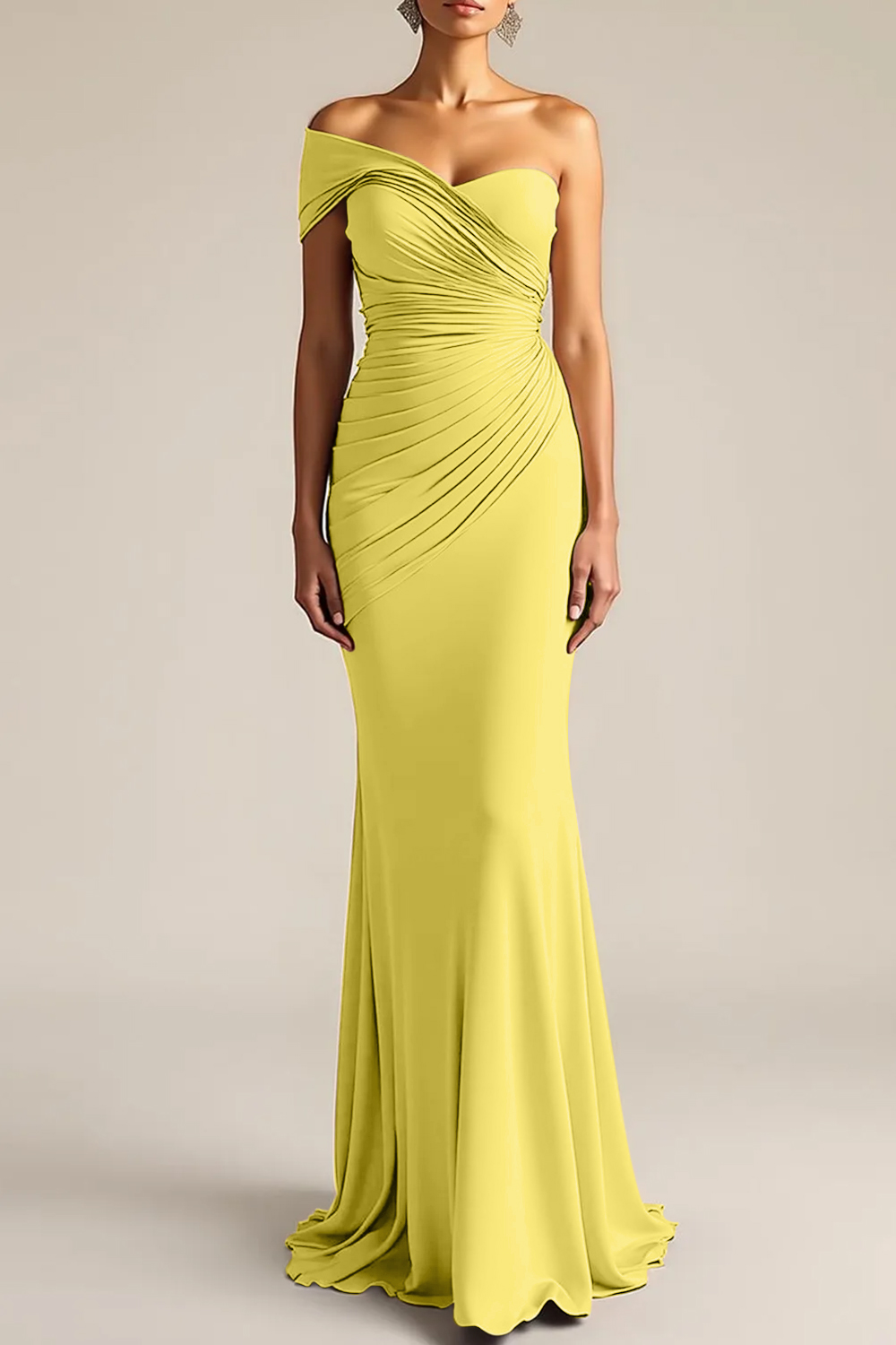 Formal Dress Light Khaki Sheath One Shoulder Maxi Dress