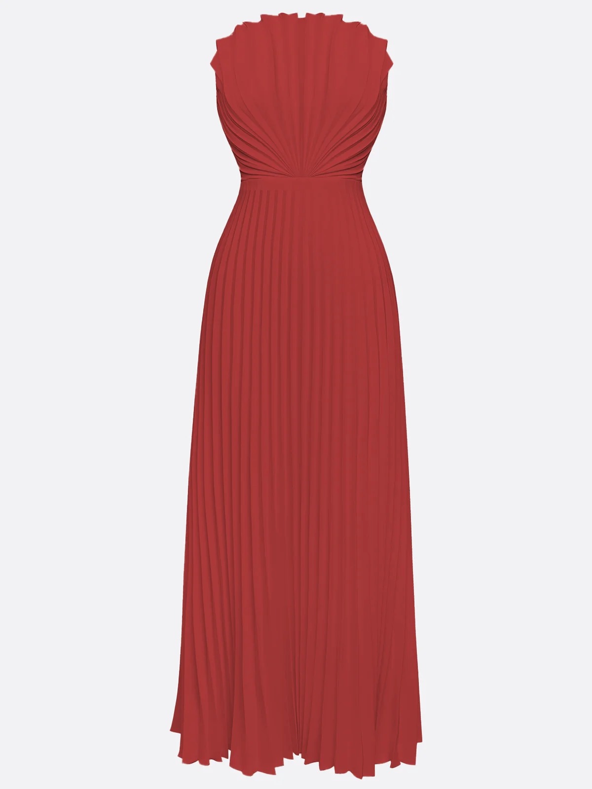 Red Pleated Classic Strapless Sleeveless A-Line Maxi Dress