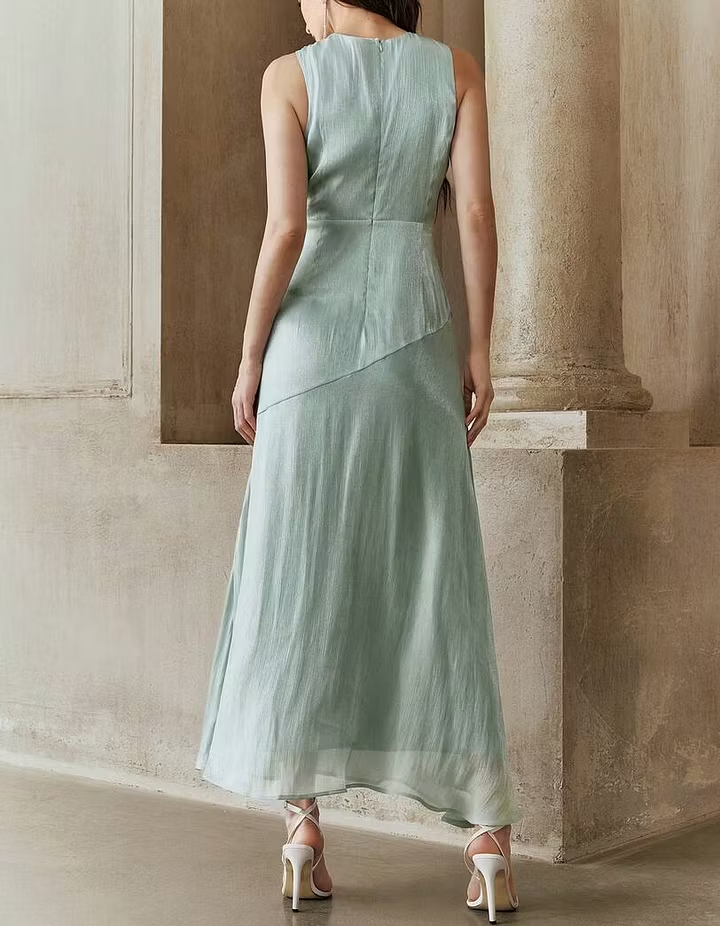 Chiffon Halter Neck Fitted Waist Maxi Dress
