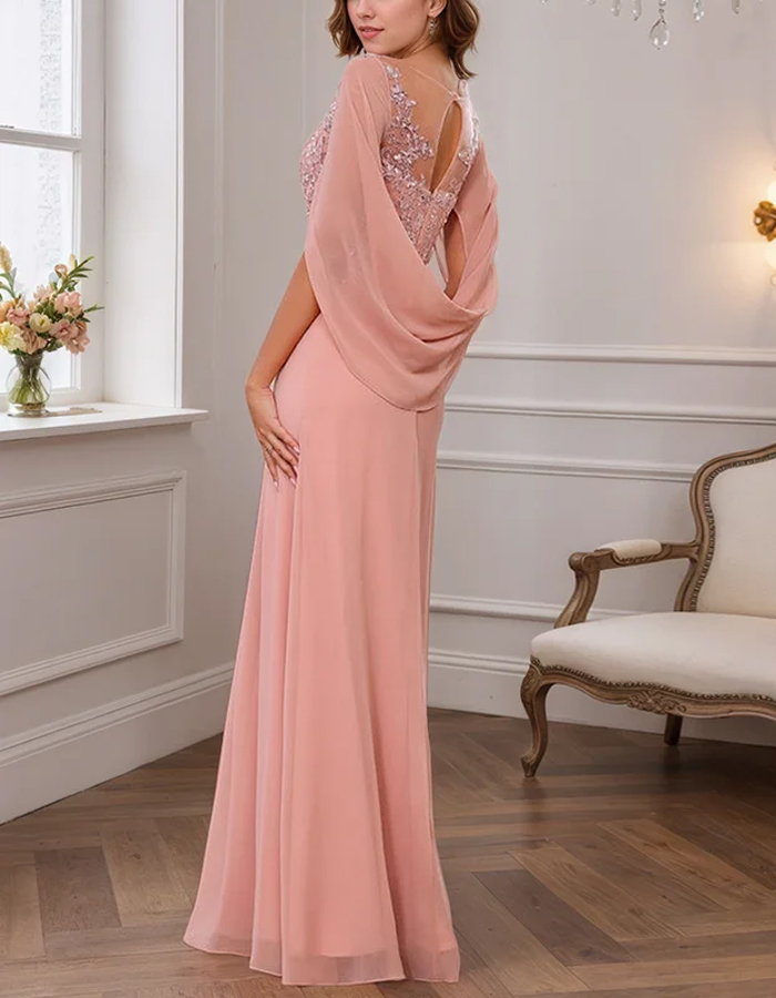 Fashion Solid Color Lace Sequins Maxi Dress