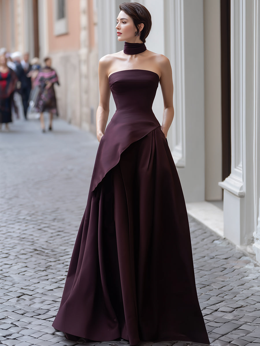 Burgundy Elegant Layered A-Line Evening Gown