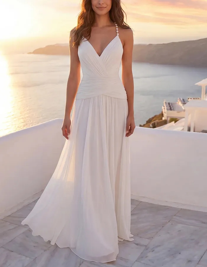 Solid Color Camisole With Draped Chiffon Maxi Dress