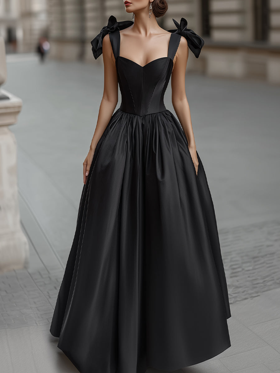 Black Elegant Bow-Shoulder Corset Ball Gown Dress