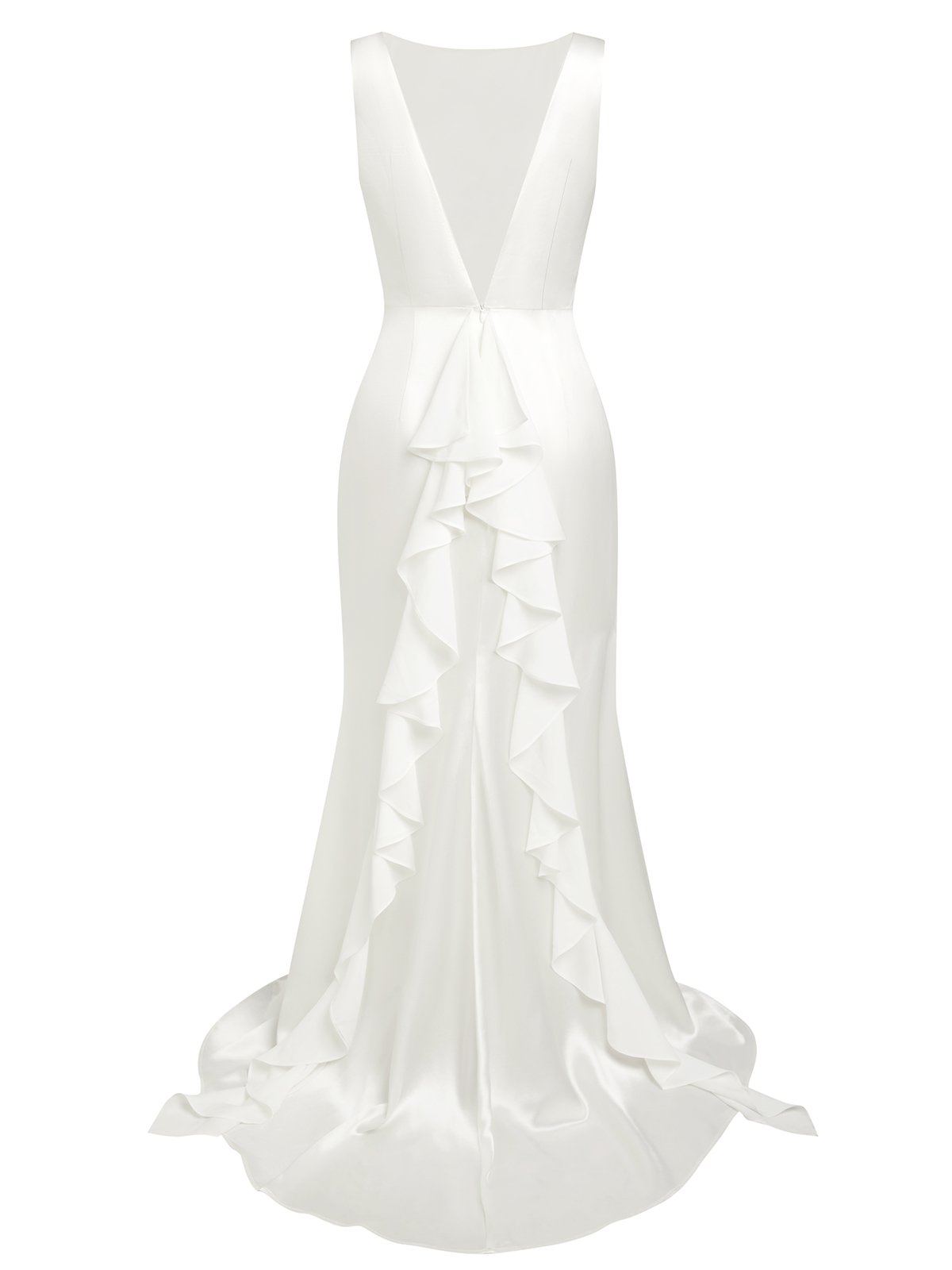 White Boat Neck Sleeveless Ruffled Backless Gown Bridal/Wedding Dress