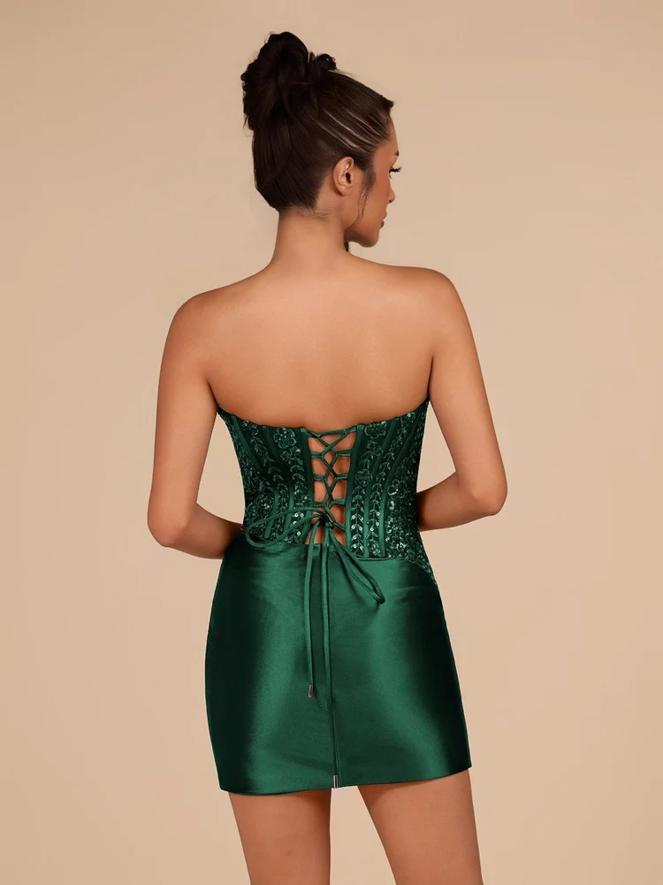 Midnight Navy Strapless Sequin Corset Mini Dress