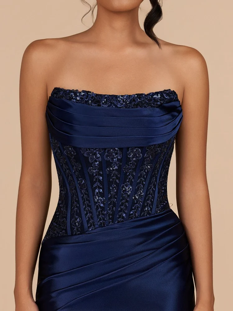 Midnight Navy Strapless Sequin Corset Mini Dress