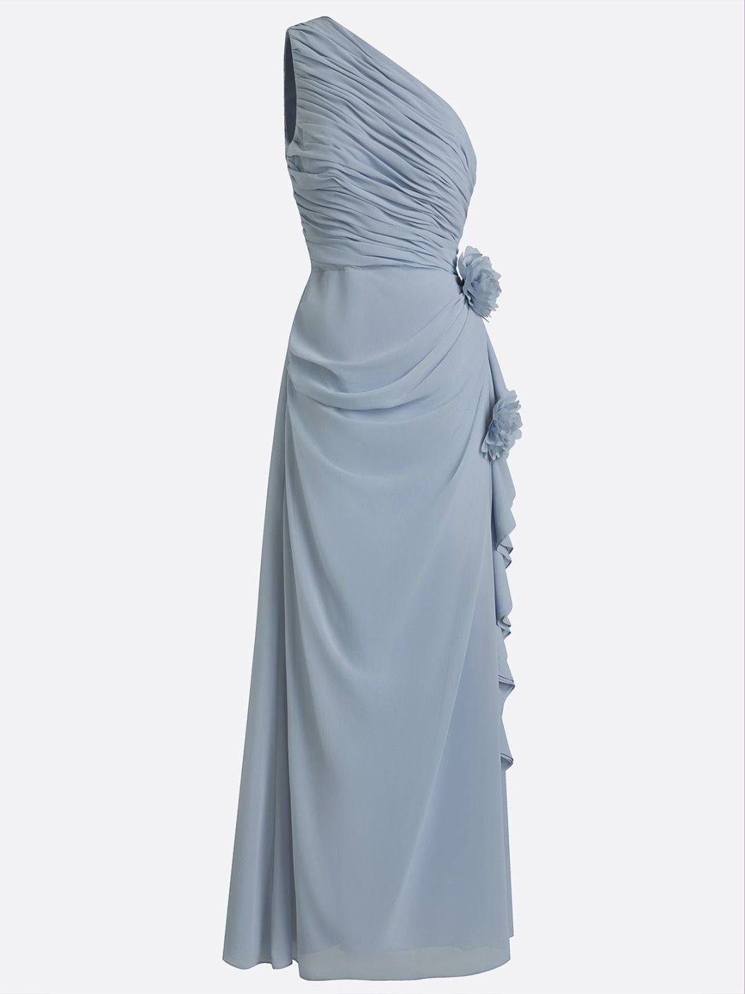 3D Floral Chiffon One Shoulder Sleeveless Sheath Maxi Dress