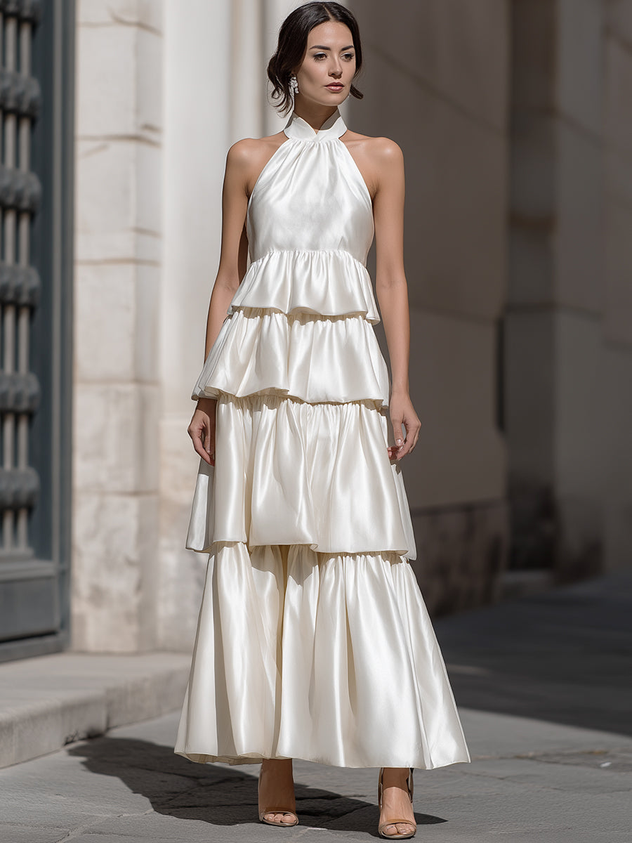 Tiered Halter Neck Ruffle Maxi Dress