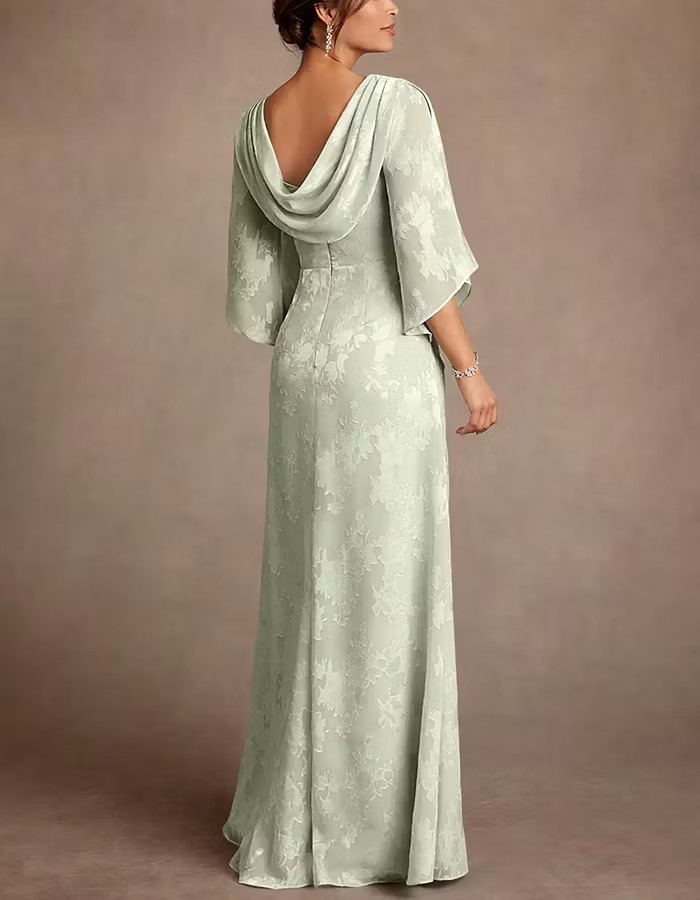Boat Neck Jacquard Chiffon Maxi Dress