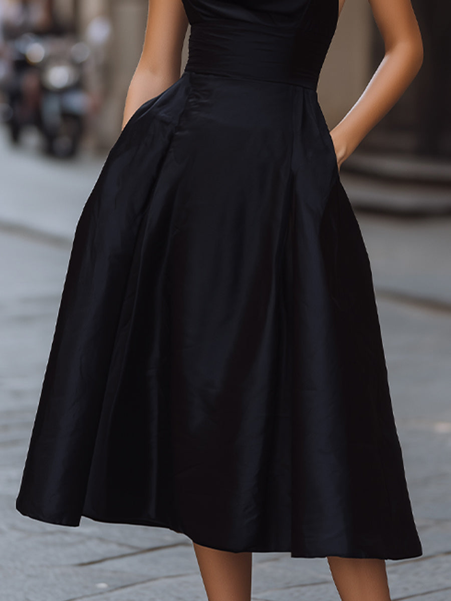 Timeless Elegance Halter Neck A-Line Midi Dress