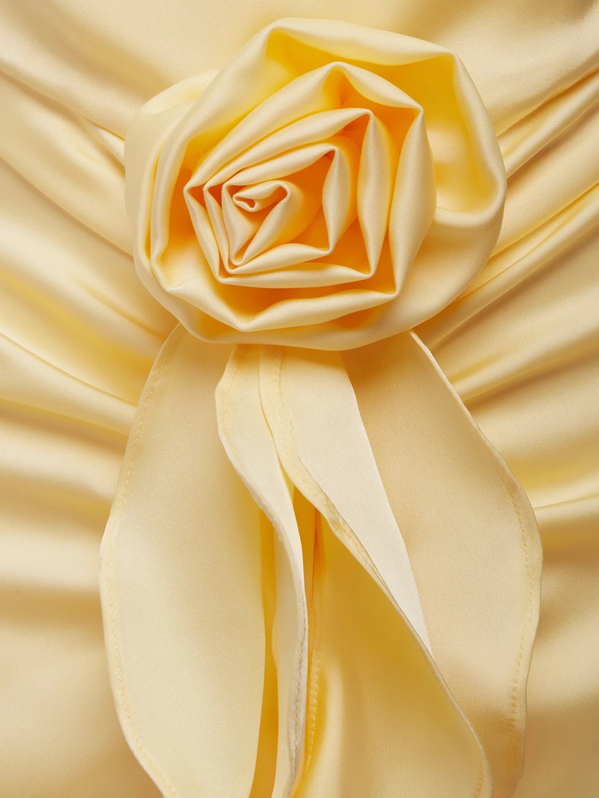 Yellow 3D Floral Ruffled Satin Cowl Neck Sleeveless Mermaid Maxi Dress