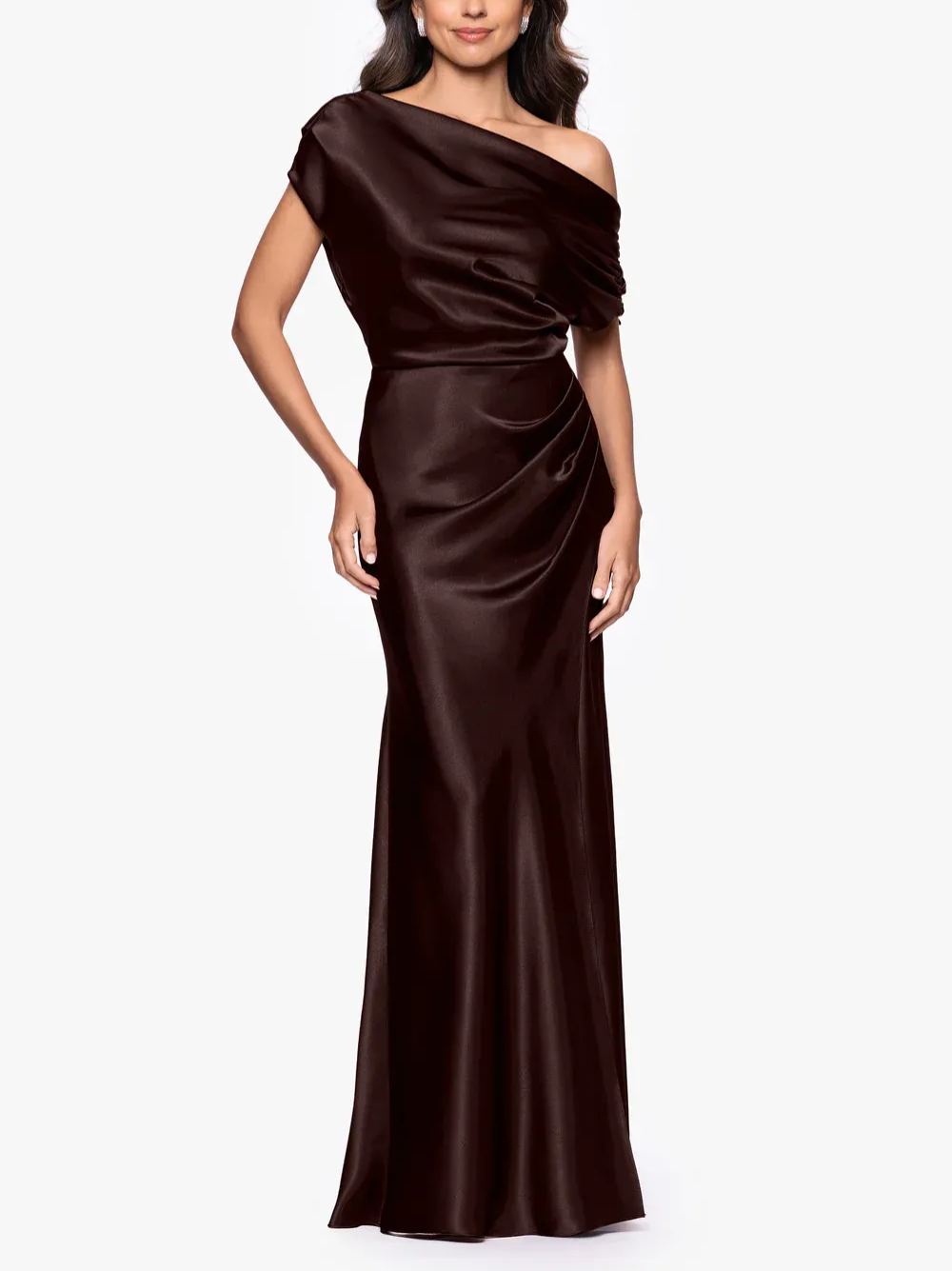Satin Drop Shoulder Floor Length Dress