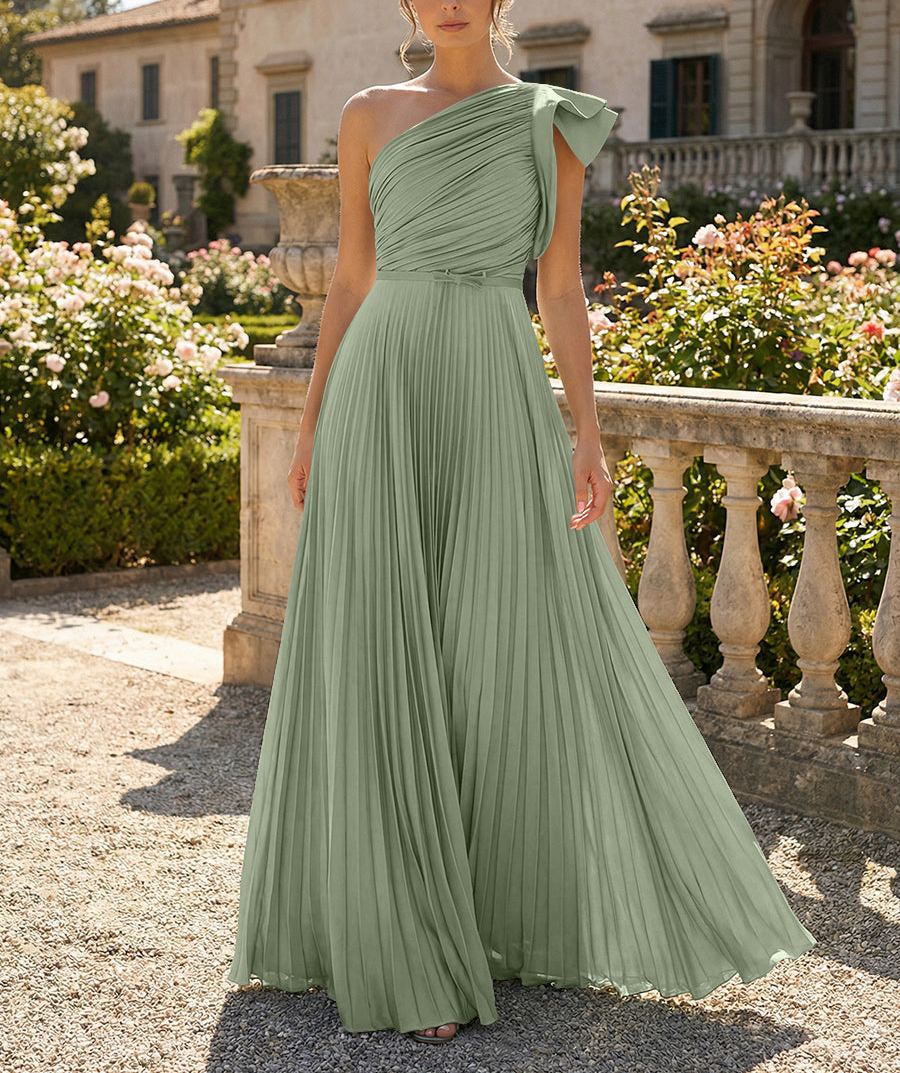A-Line Pleated Chiffon One Shoulder Floor-Length Mother of the Bride & Groom Dresses