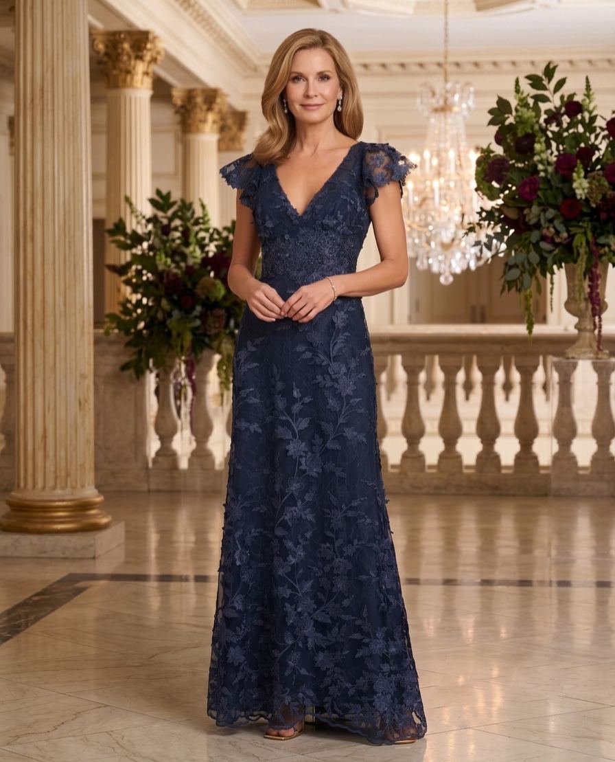 Timeless Embroidered Navy Evening Gown