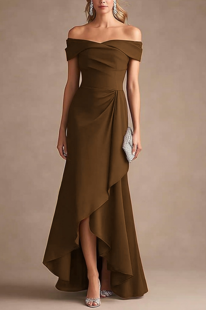 Formal Evening Dress Purple Off Shoulder Ruffle Maxi Dress