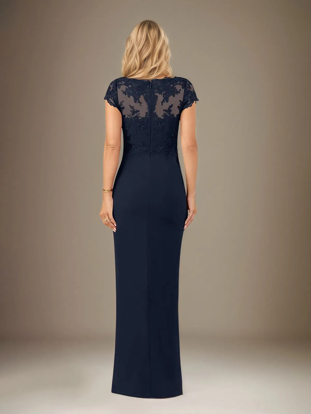 Sheath/Column V Neck Short Sleeve Floor Length Chiffon Dress With Cascading Ruffles