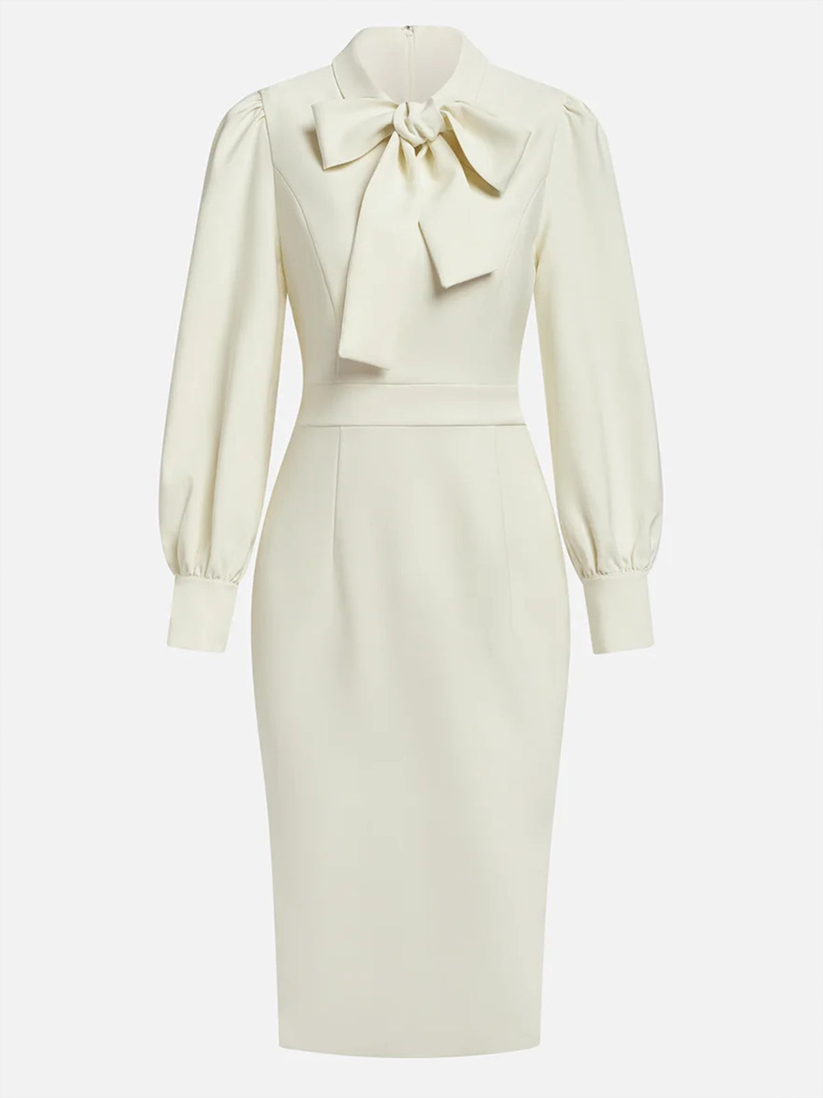 Off White Bow Neck Long Sleeve Sheath Midi Blazer Dress