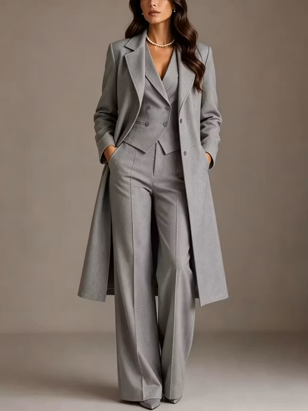 Light Grey Blazer And Vest With Flared Pants 3-Piece Suit