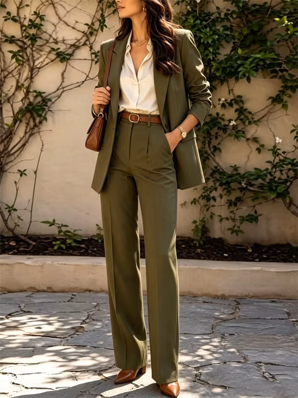 Classic Olive Green Slim-fit Blazer And Pants 2-Piece Suit