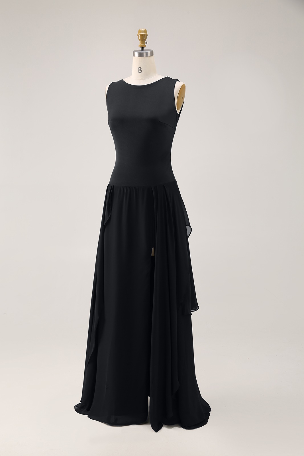 Elegant Black Sleeveless Dress High Slits Slim Fit Chic Midi Dress