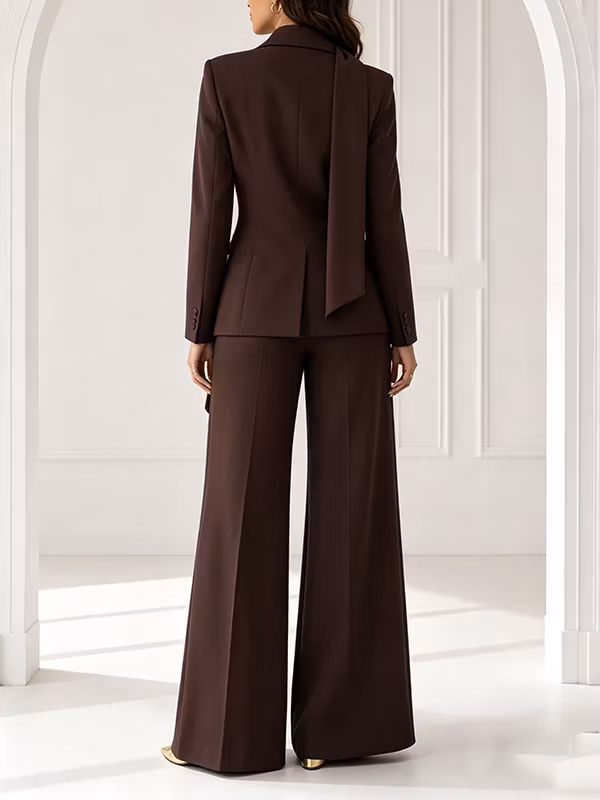 Brown Peak Lapel Fitted Blazer & High-Waisted Flared Pants 2-Piece Suit