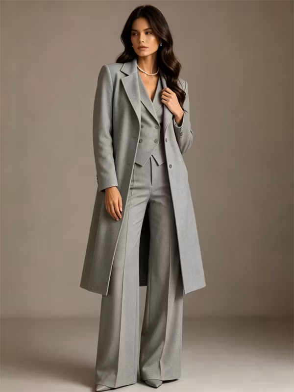 Light Grey Blazer And Vest With Flared Pants 3-Piece Suit