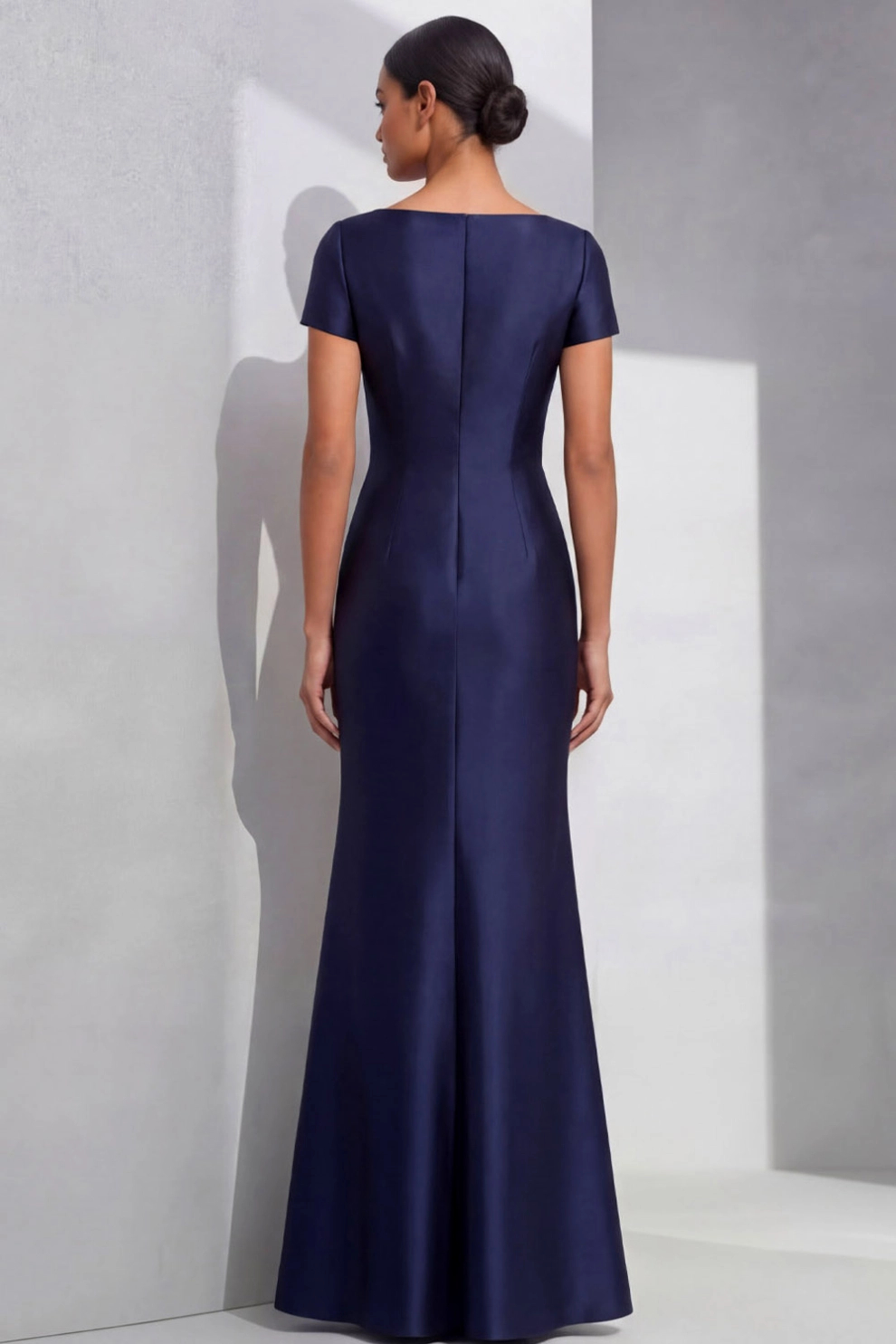 Navy Blue Mermaid V-Neck with Ruffle Maxi Dress