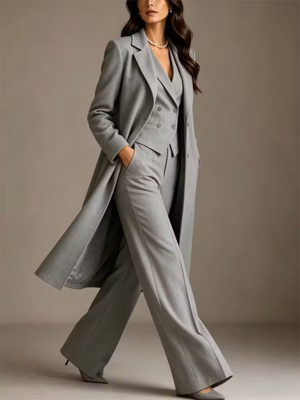 Light Grey Blazer And Vest With Flared Pants 3-Piece Suit