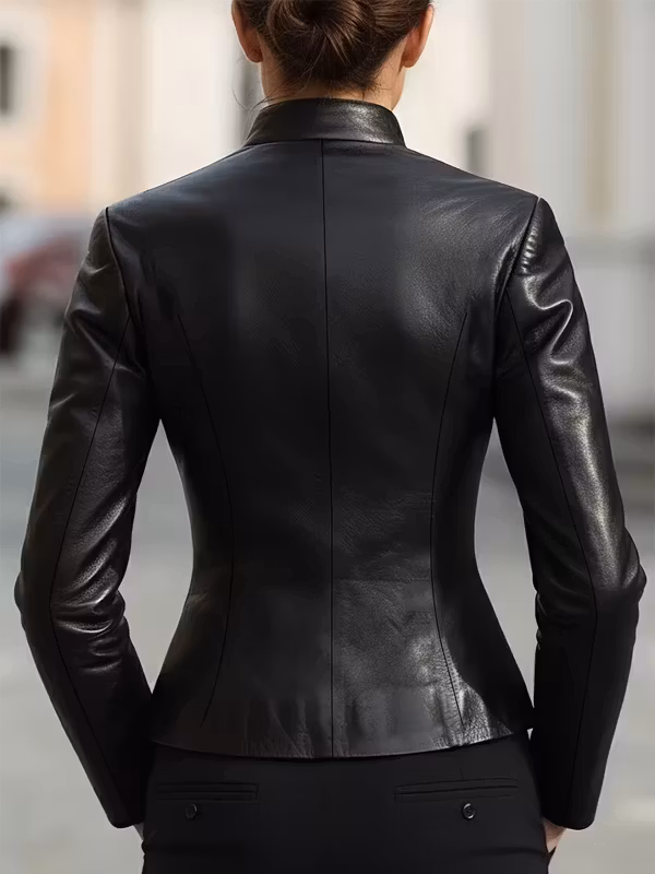 Classic Black Leather Slim-fit Blazer