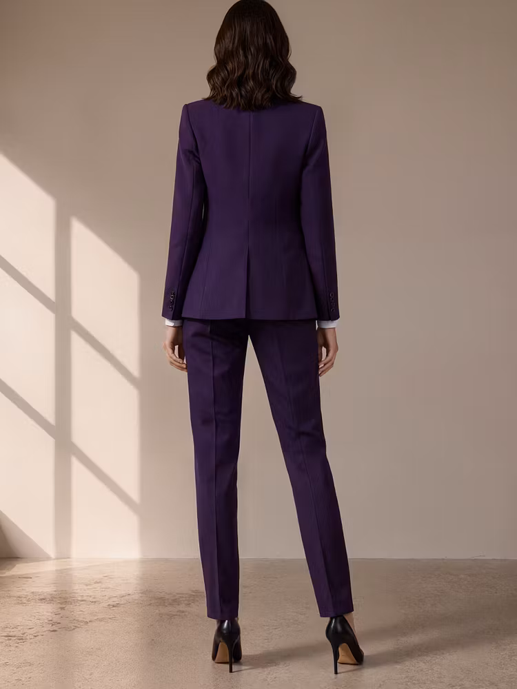Dark Purple Peak Lapel Blazer Paired With A Single Breasted Vest And Straight Leg Pants 3-Piece Suit