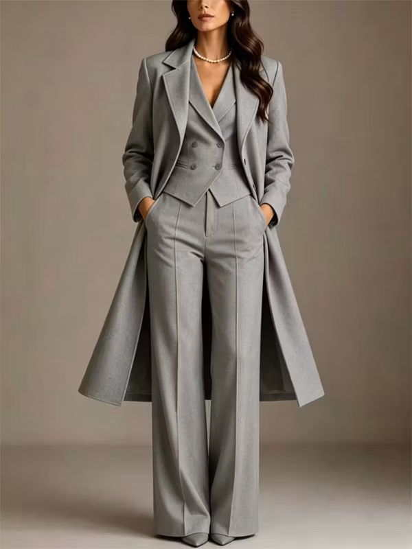 Light Grey Blazer And Vest With Flared Pants 3-Piece Suit