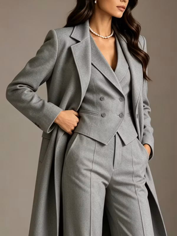 Light Grey Blazer And Vest With Flared Pants 3-Piece Suit