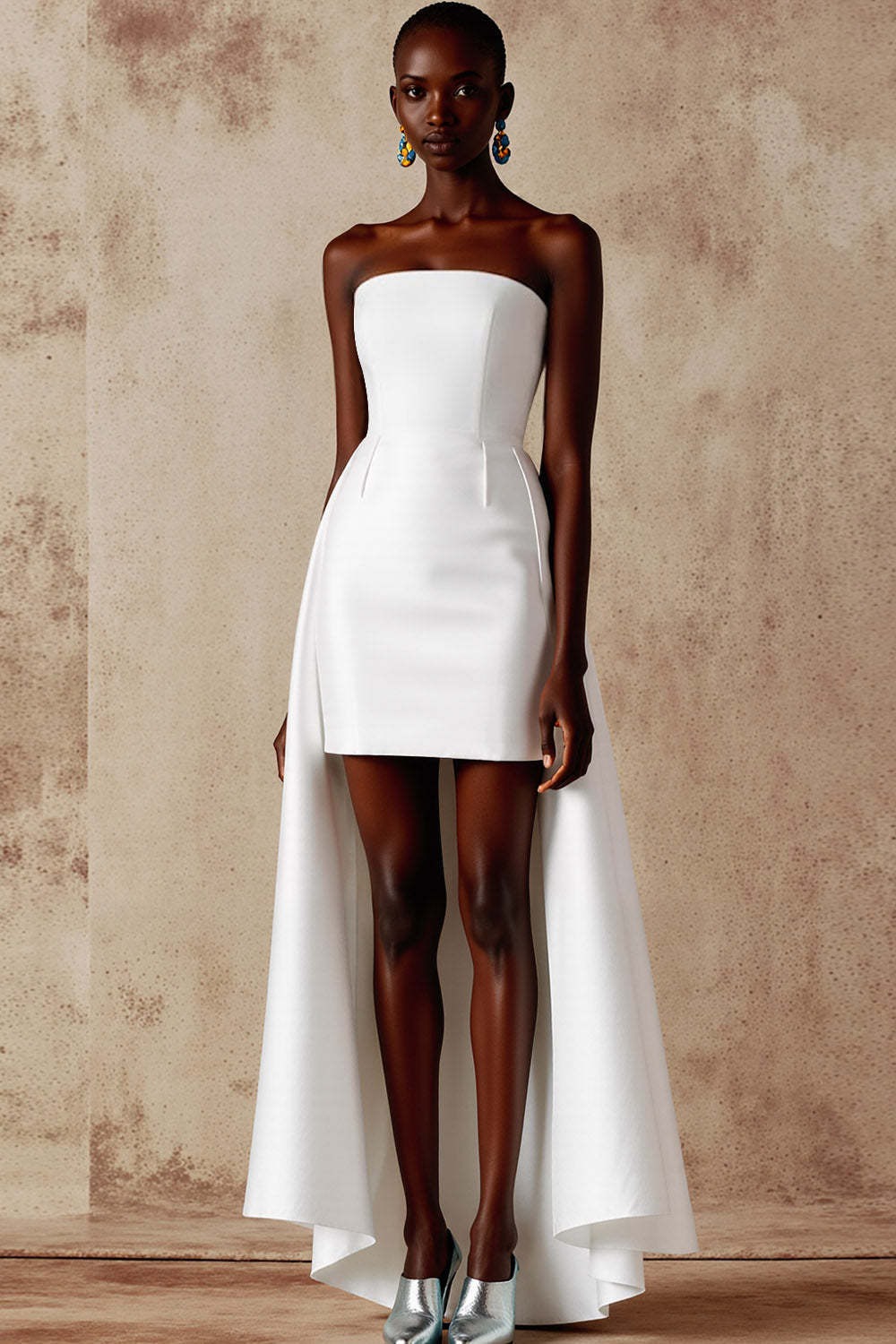 Simple White Strapless High-Low Wedding Reception Dress