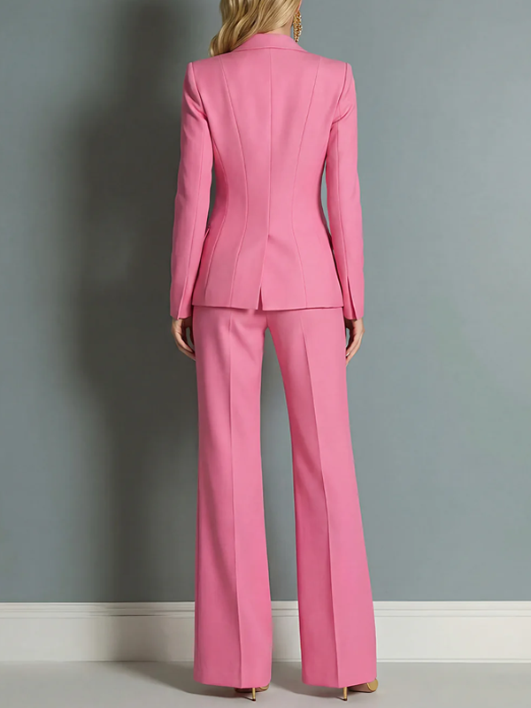 Fashionable Pink Satin Blazer And Pants 2-Piece Suit