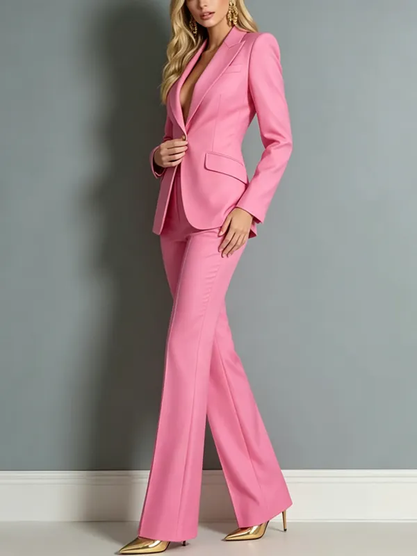 Fashionable Pink Satin Blazer And Pants 2-Piece Suit