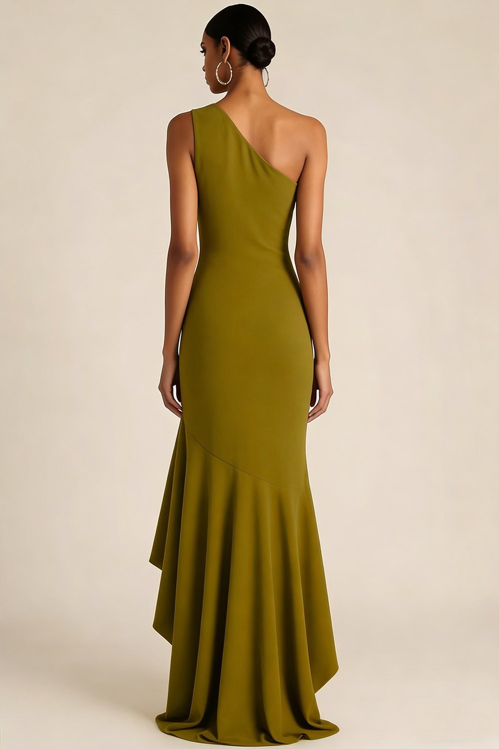 Olive Formal Dress Mermaid One Shoulder Maxi Dress with Ruffle
