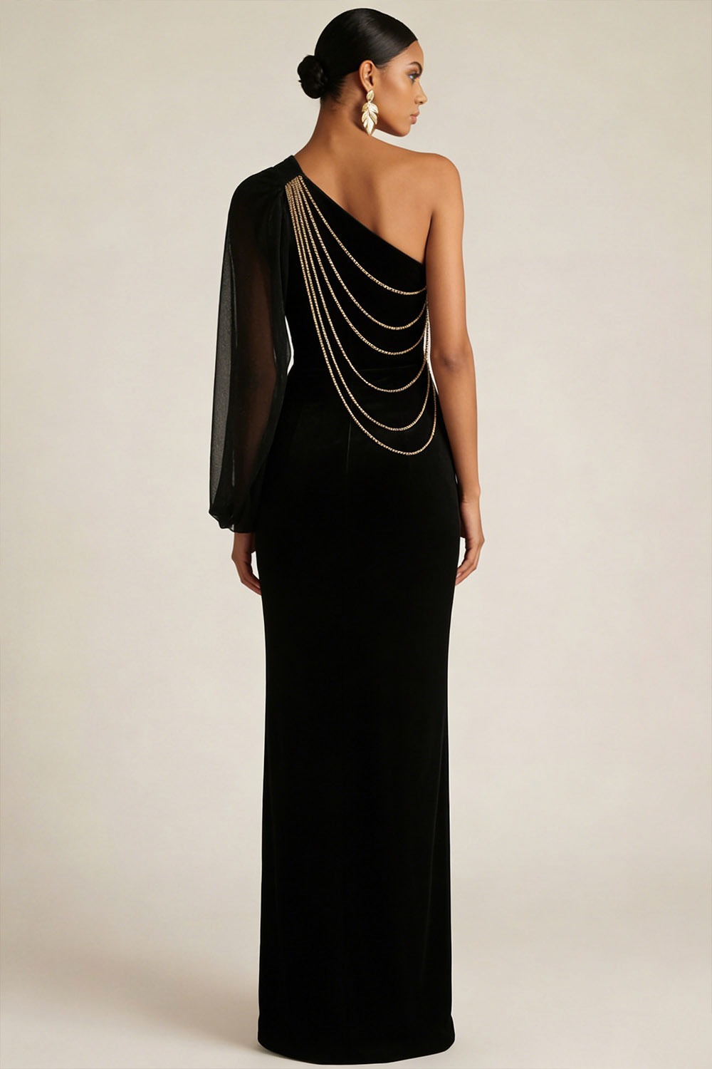 Black Formal Evening Dress Sheath One Shoulder Maxi Dress
