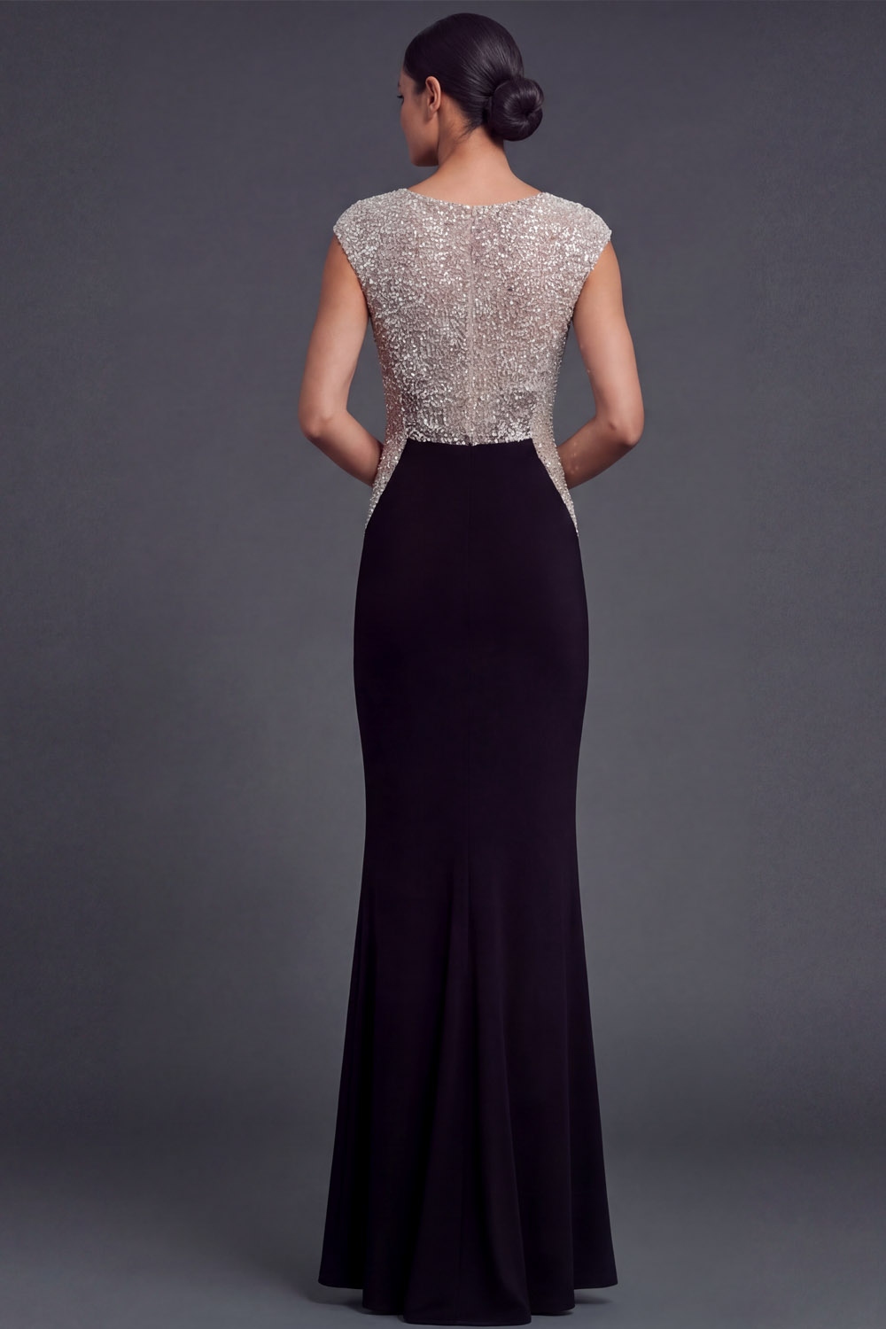 Black Formal Evening Dress Mermaid Crew Neck Sequin Maxi Dress